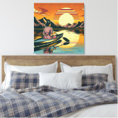 Camping Scene Vrouw Kajakken Canvas Afdruk (Insitu (Slaapkamer))