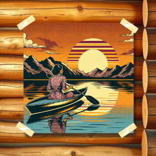  Camping Scene Vrouw Kajakken Poster