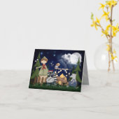 Camping Scout Boy met Raccoon en Opossum Kaart (Gele Bloem)