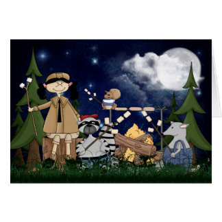 Camping Scout Girl met Raccoon en Opossum