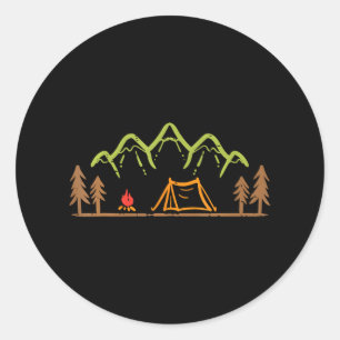 Camping Site Tent Bomen Berg Minimalistisch Ronde Sticker