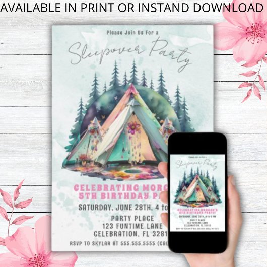 Camping Sleepover Anniversaire Fête Invitation