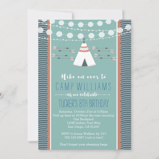 Camping Sleepover Boy Anniversaire Invitation (Devant)