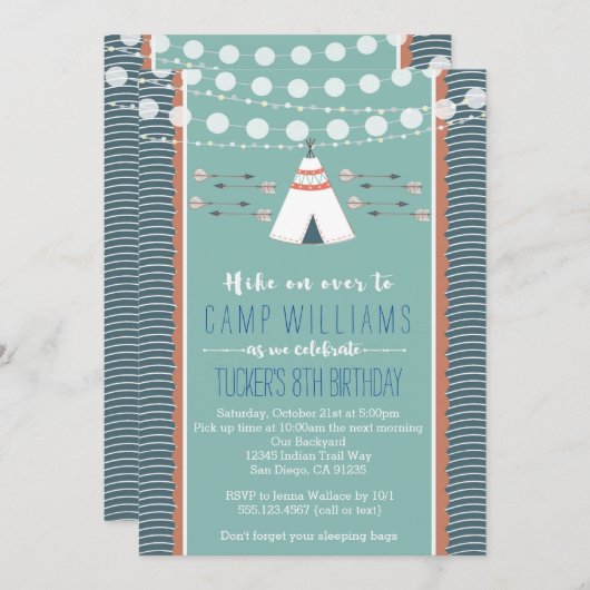 Camping Sleepover Boy Anniversaire Invitation (Devant / Derrière)