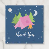 Camping Sleepover Roze Tent Bedankt Bedankjes Labels (Voorkant)