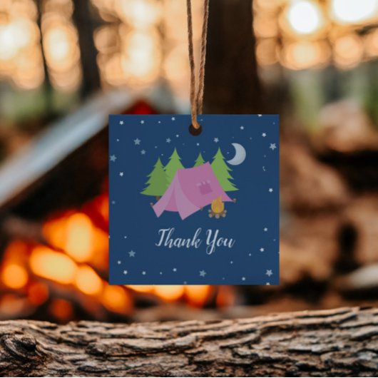 Camping Sleepover Roze Tent Bedankt Bedankjes Labels