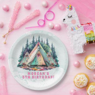 Camping Sleepover Verjaardagsfeest Papieren Bordje