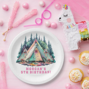 Camping Sleepover Verjaardagsfeest Papieren Bordje
