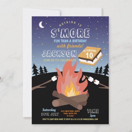 Camping S'More Party Camp Fire Fun Uitnodiging (Voorkant)