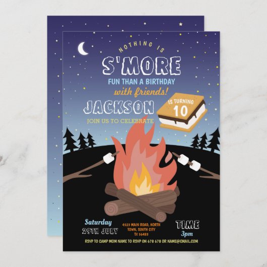 Camping S'More Party Camp Fire Fun Uitnodiging (Voorkant / Achterkant)