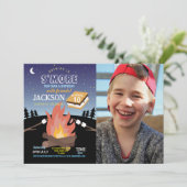 Camping S'More Party Camp Fire Photo Invitation Kaart (Staand voorkant)