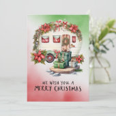 Camping Snowman Kerstthema Feestdagenkaart (Staand voorkant)