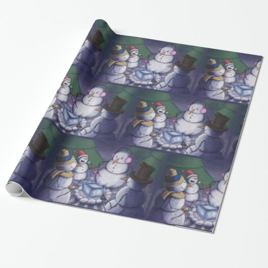 Camping Snowmen Kerstmis Cadeaupapier (Uitgerold)
