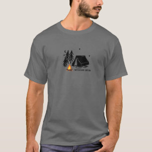 Camping Tent Camp Campfire Logs Wood Natuur Pun Lo T-shirt