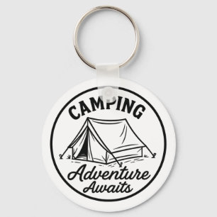 Camping Tent Outline Logo in Black Circle Sleutelhanger