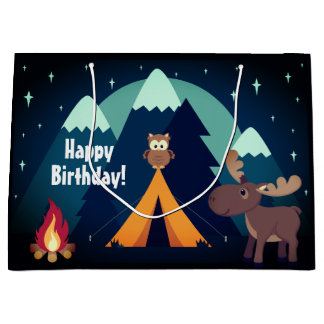 Camping, Tent, Woodland Animals Mountain Birthday Groot Cadeauzakje