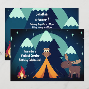 Camping, Tent, Woodland Animals Mountain Birthday Kaart