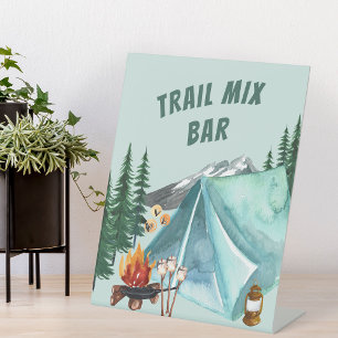 Camping Thema Bewerkbare Party Food Bar Station Reclamebord Met Voetstuk