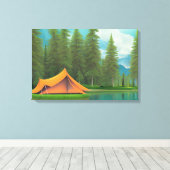 Camping thema kunst | Tent op het meer in de Bosse Canvas Afdruk (Insitu (Houten vloer))