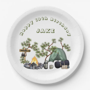 Camping thema verjaardag gepersonaliseerde servett papieren bordje