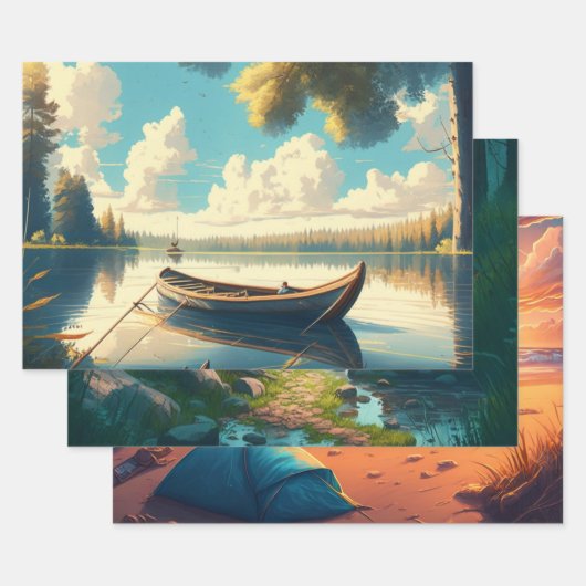 Camping thema verjaardag inpakpapier vel (Set)