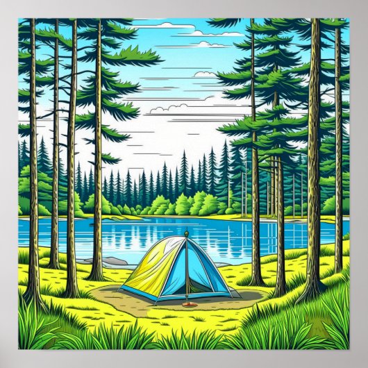 Camping Theme Tent in de Bossen Poster (Voorkant)