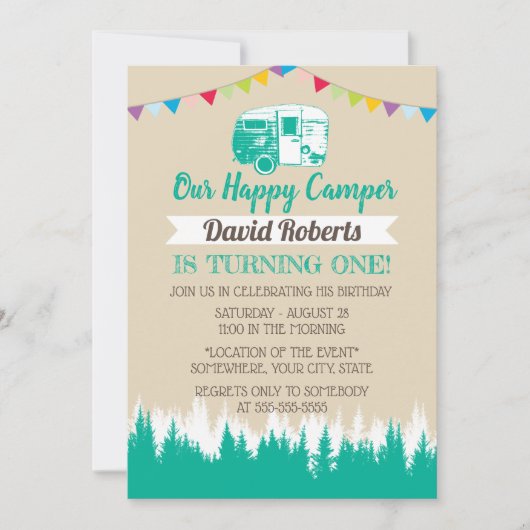Camping Trailer Happy Camper Birthday Kaart (Voorkant)