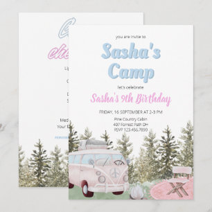 Camping Truck Forest Girl Birthday Invitation Kaart