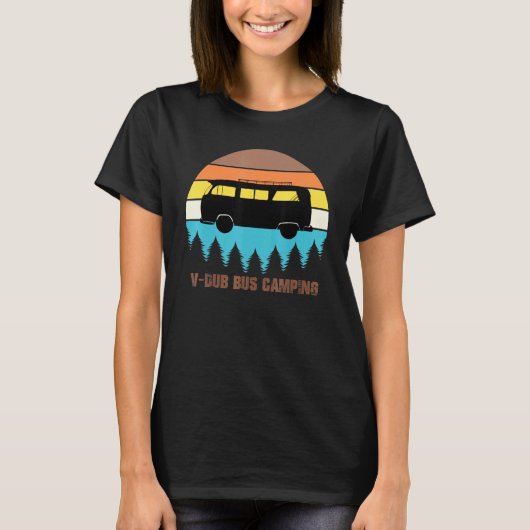 Camping V Dub Bus Sunset Retro T-shirt (Voorkant)