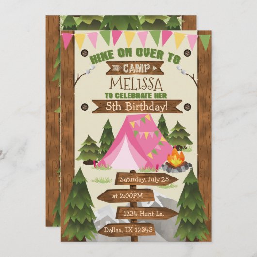 Camping Verjaardag Uitnodiging Uitnodiging Uitnodi (Voorkant / Achterkant)