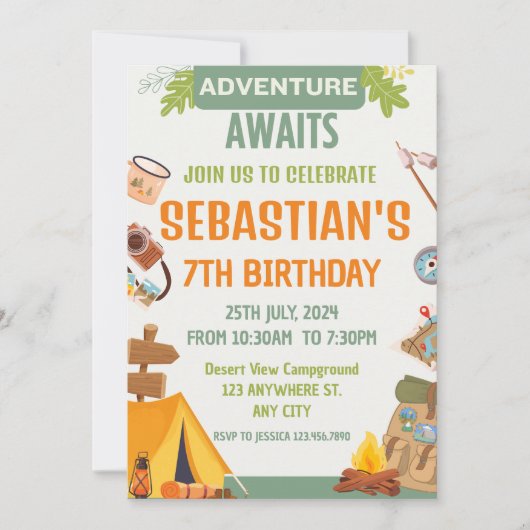 Camping Verjaardagsfeest Moderne kinder uitnodigin Kaart (Voorkant)
