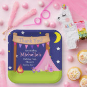 Camping Verjaardagsfeest Sleepover roze en paarse Papieren Bordje (Feest)