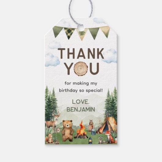 Camping Verjaardagsfeestje Dank u Cadeaulabel (Voorkant)