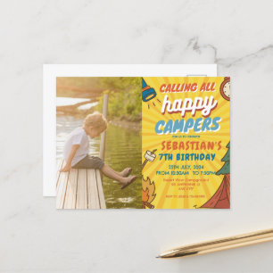 Camping verjaardagsfeestje moderne kinderen briefkaart