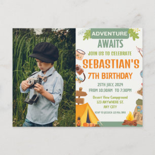 Camping verjaardagsfeestje moderne kinderen briefkaart