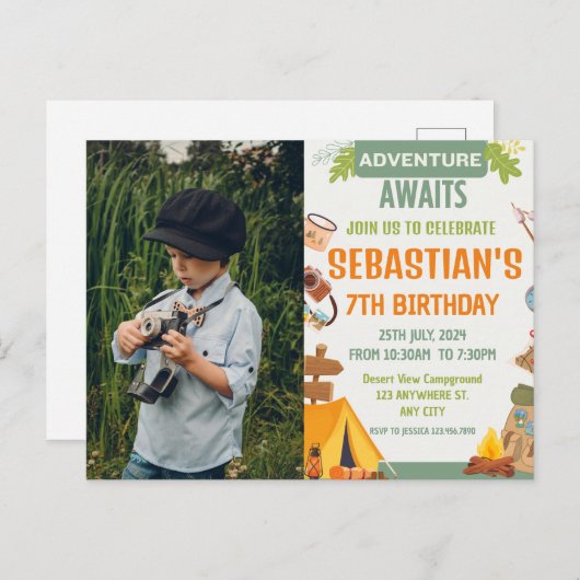 Camping Verjaardagsfeestje moderne kinderen Briefkaart (Voorkant / Achterkant)