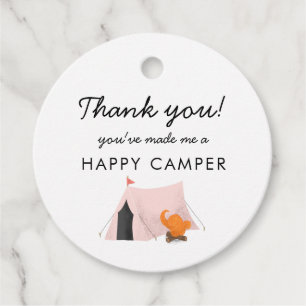 Camping Verjaardagsfeestje Roze Tent Happy Camper Bedankjes Labels