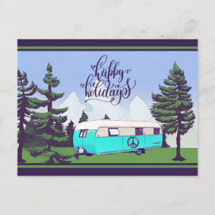 Camping vintage avec Pines Carte postale Holiday