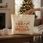 Camping Vrolijk Kerstmis Rendier Gepersonaliseerde Grote Tote Bag