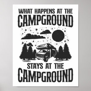Camping wat er gebeurt op de kampeerterreinen op poster