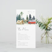 Camping Waterverf Dennenbos Bruiloftsmenu Kaart (Staand voorkant)