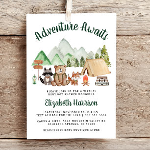 Camping Woodland Animals Virtual Baby shower Kaart