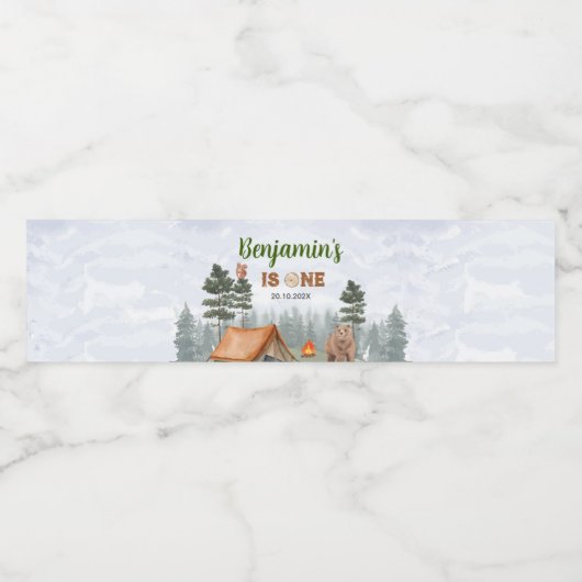 Camping Woodland Verjaardag Waterfles Label Waterfles Etiket (Enkel label)