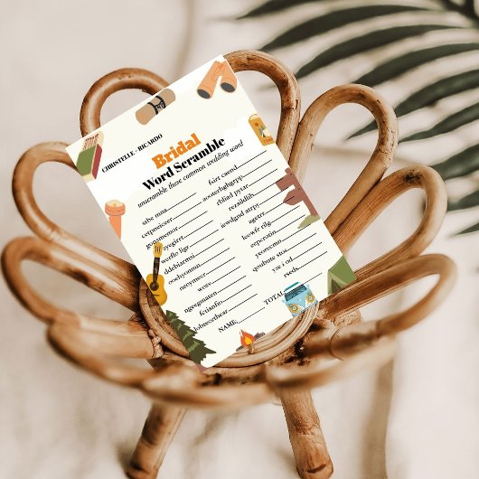 Camping woord scramble vrijgezellenfeest spel kaar kaart