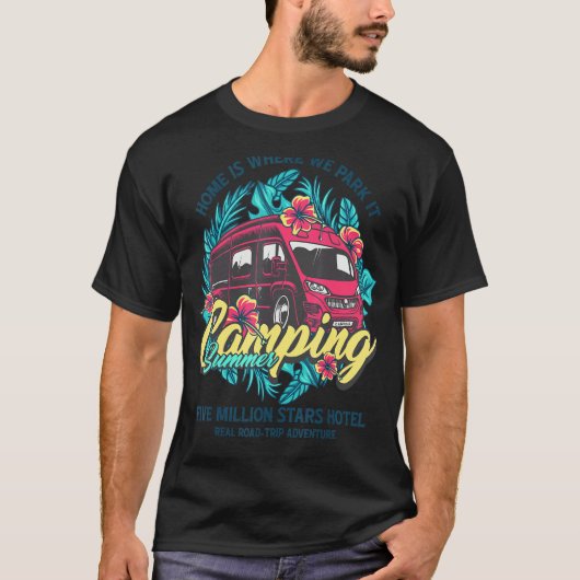 Camping Zomer Transit Van T-shirt (Voorkant)
