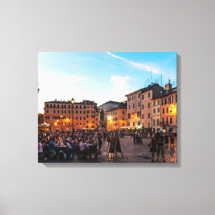 Campo de Fiori, Rome, Italië, bij zonsondergang -  Canvas Afdruk