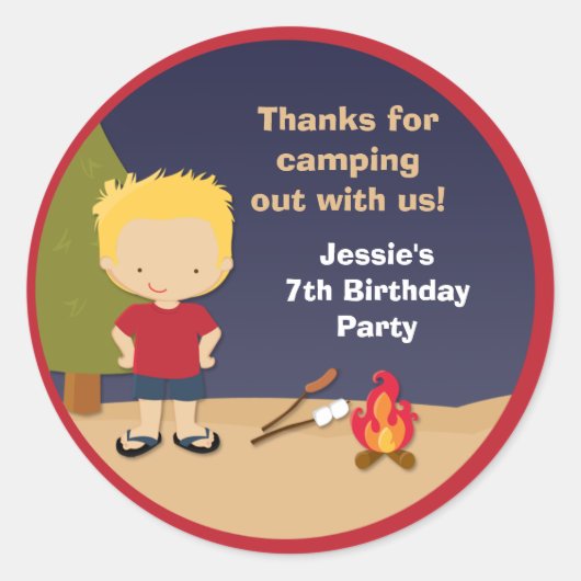 Campout Anniversaire Fête Favoriser Stickers (Devant)