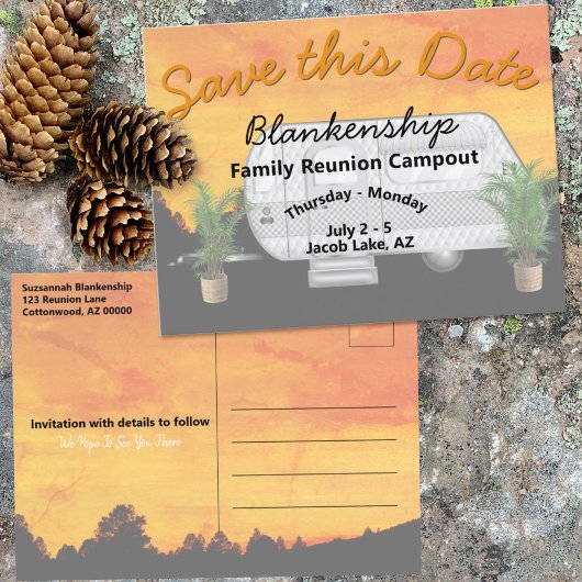 Campout Party Reunion Save The Date Sjabloon