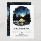 Campout Woodland Invitation d'anniversaire pour en (Devant / Derrière)