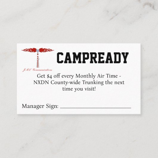 CAMPREADY Coupon Visitekaartje (Voorkant)